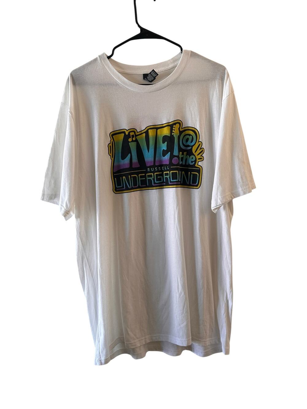 District White Cotton Blend Russell Underground Short Sleeve Tee Men Sz 2XL